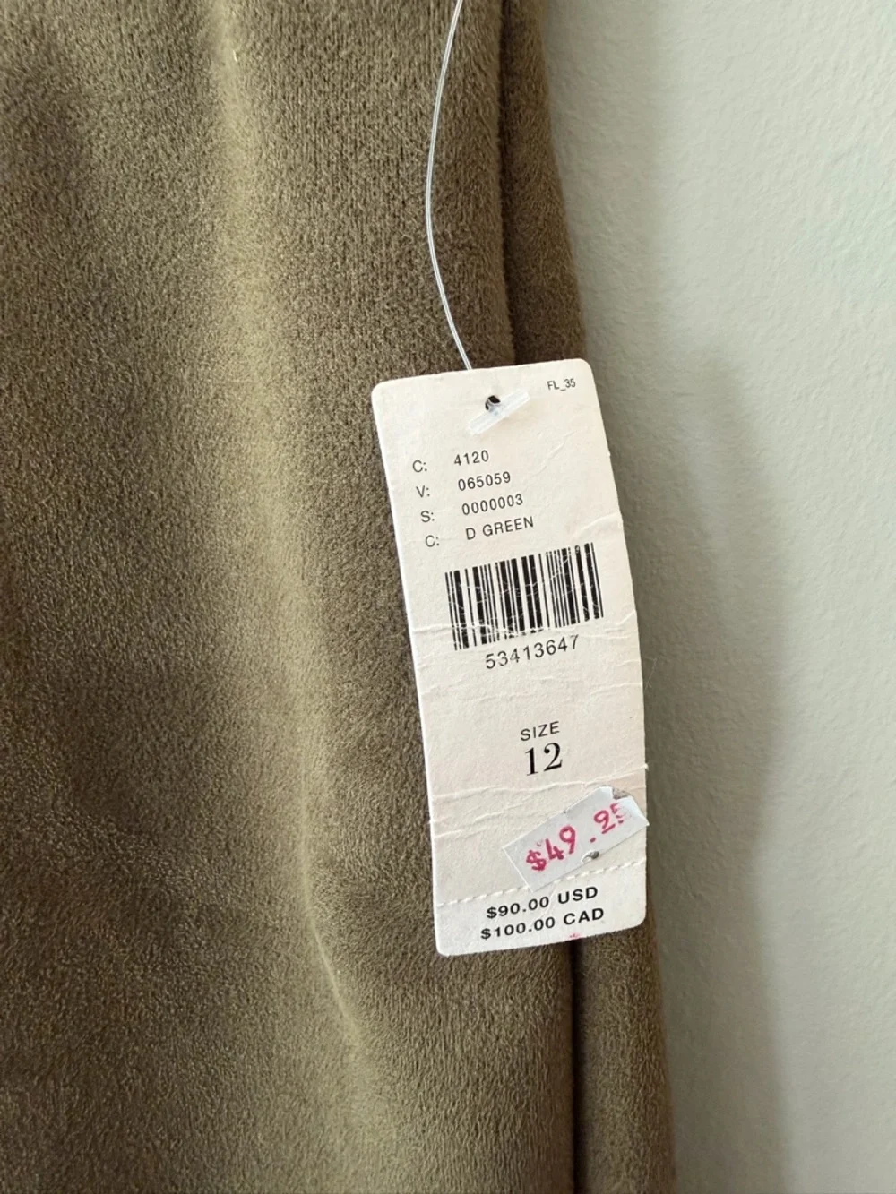Anthropologie Olive Green Suede-Look Circle Skirt - Picture 3 of 4